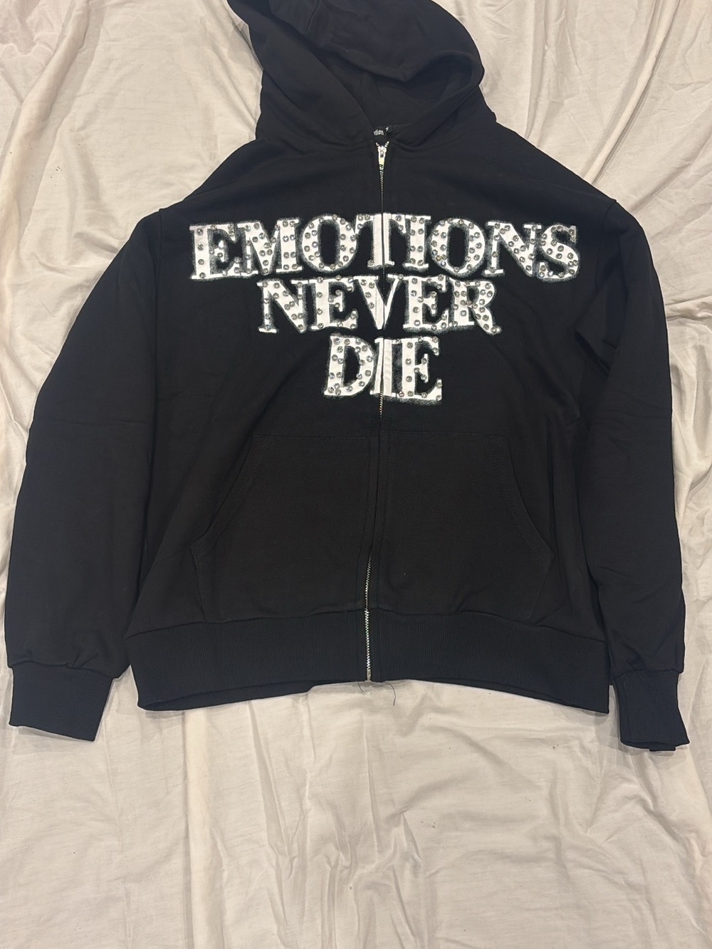 Black 'Emotions Never Die' Zip-Up Hoodie Jacket